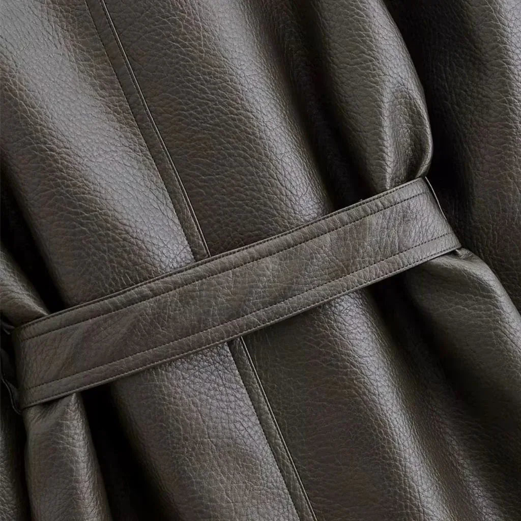 Valencia Leren Trenchcoat Dames Lange Elegante Jas met Ceintuur