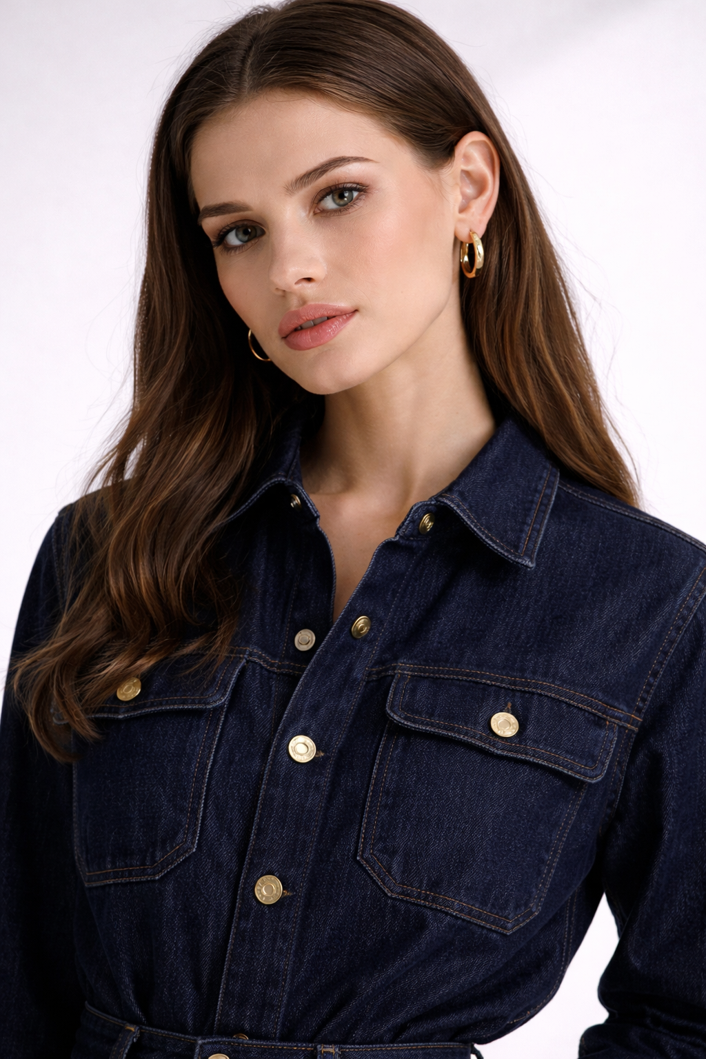 Harper – Donkerblauwe Denim Tweedelige set met Wijde Pijpen Casual Fit