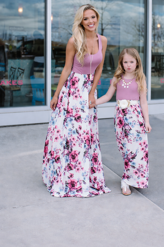 Isabella – Moeder & Dochter Maxi Jurk met Bloemenprint
