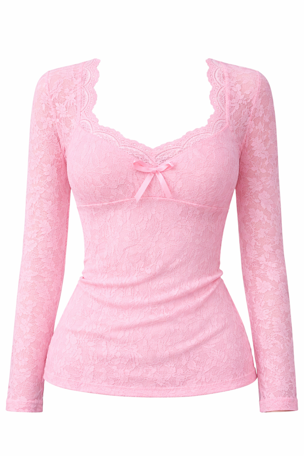 Charlotte – Elegante Romantische Kanten Top met Strik en Lange Mouwen