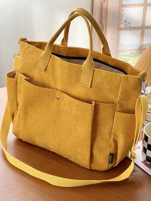 Crèmekleurige Corduroy Schoudertas met Comfortabele Band