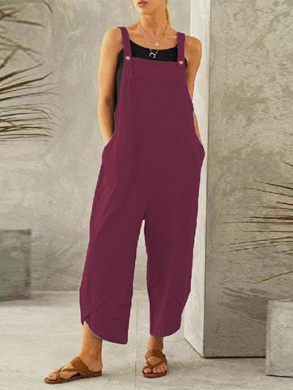 Dames Casual Jumpsuit met Knopen en Verstelbare Bretels
