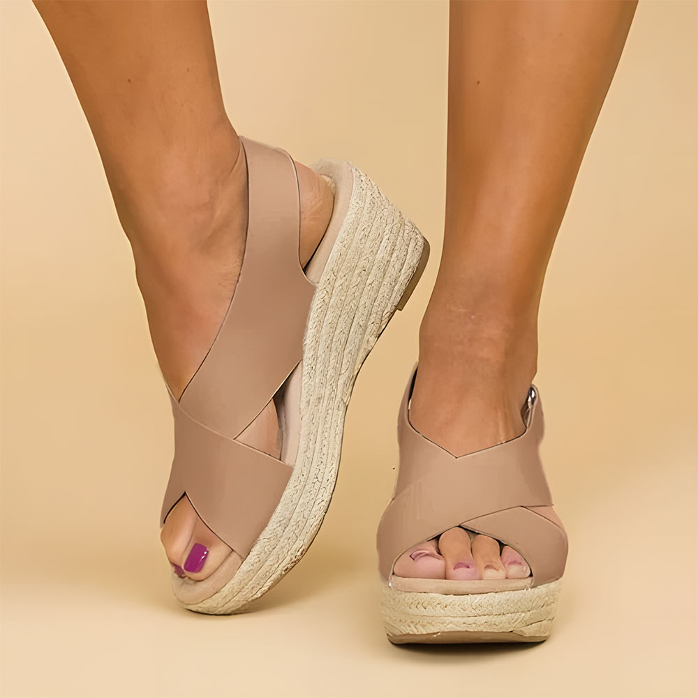 Dames Espadrille Wedge Sandalen met Kruisbanden en Touwhak