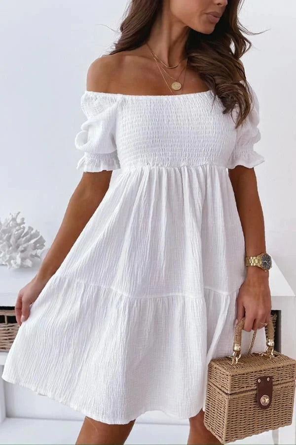 Dames Off-Shoulder Jurk met Rimpel Details en Relaxed Pasvorm