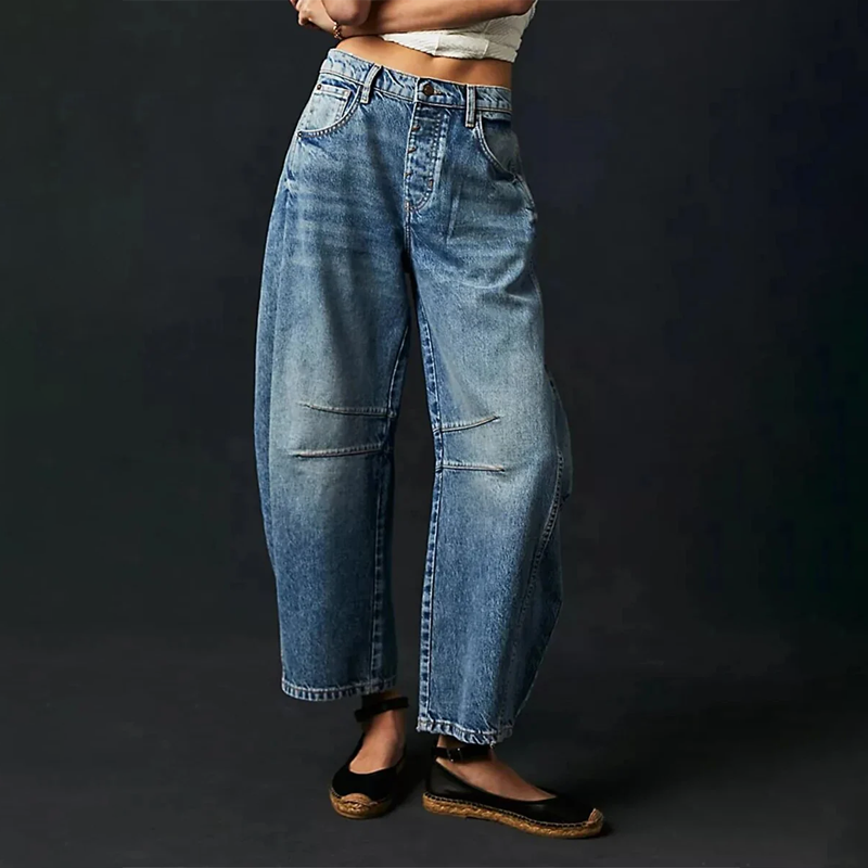 Dames Wijde Jeans Lang Relaxte Pasvorm Katoen