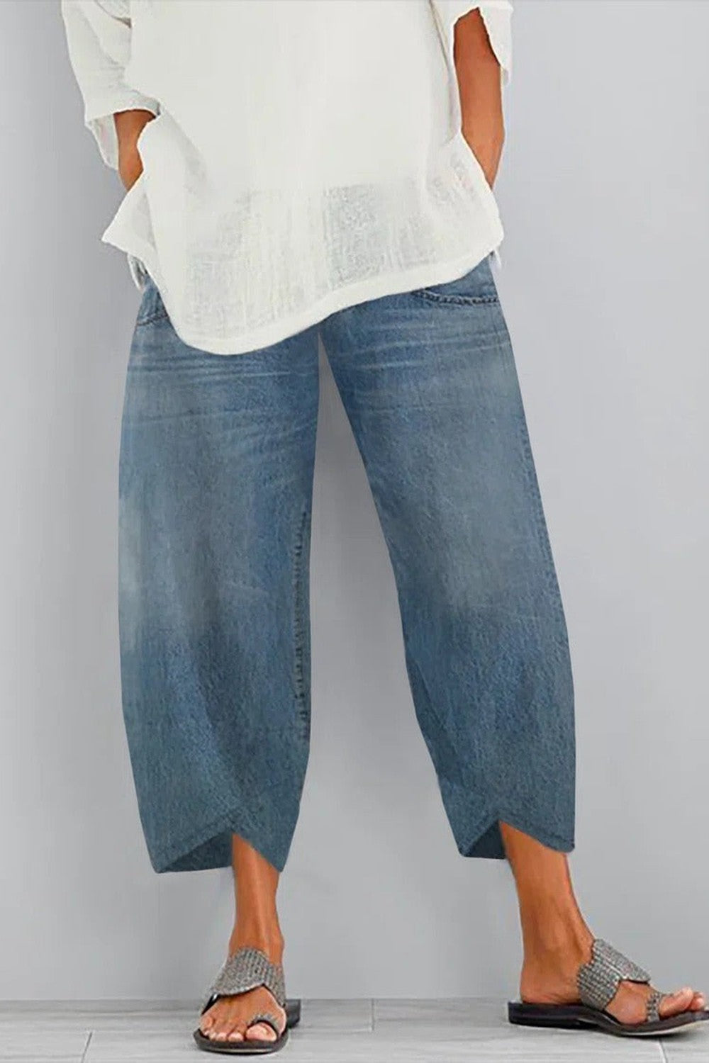 Dames Wijde Pijpen Jeans Met Korte Lengte En Zachte Stof