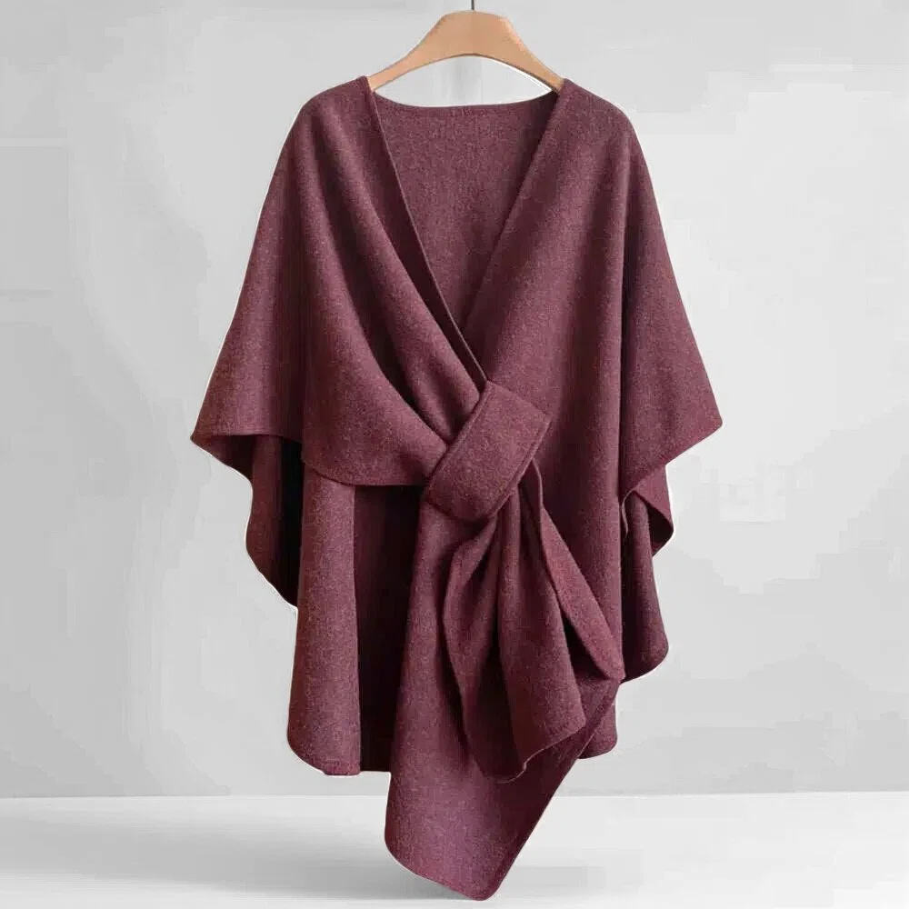 Elegante dames omslagponcho met ceintuur