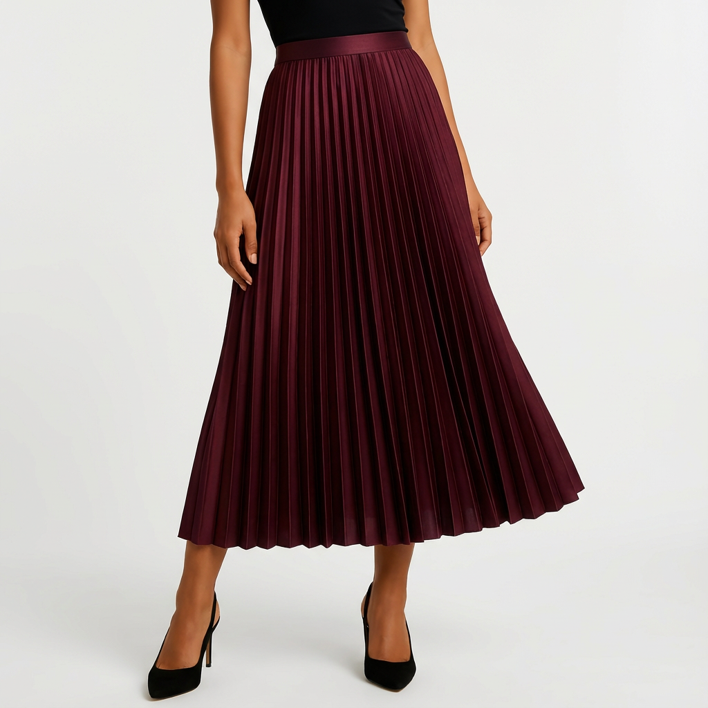 Elegante satijnen plissé midi rok met high waist