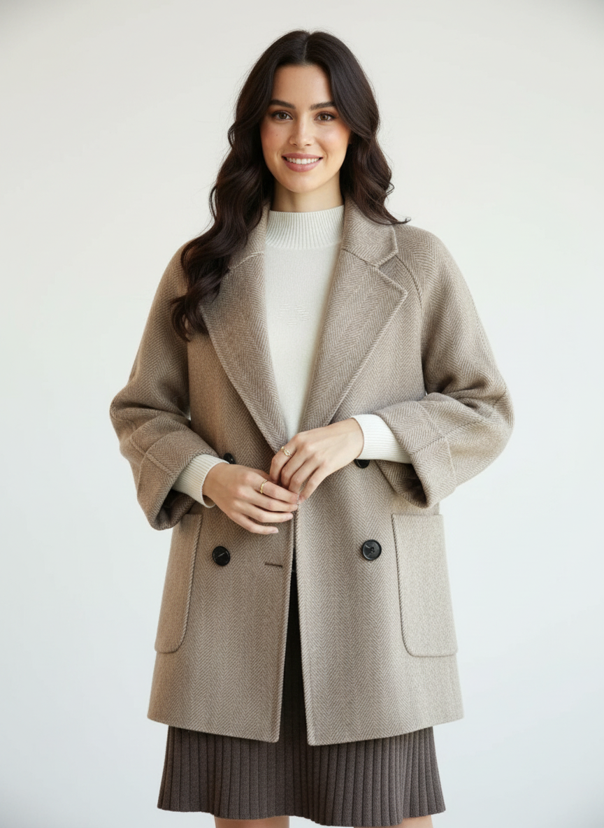 Elegante wollen mantel dames met double-breasted design – Élodie