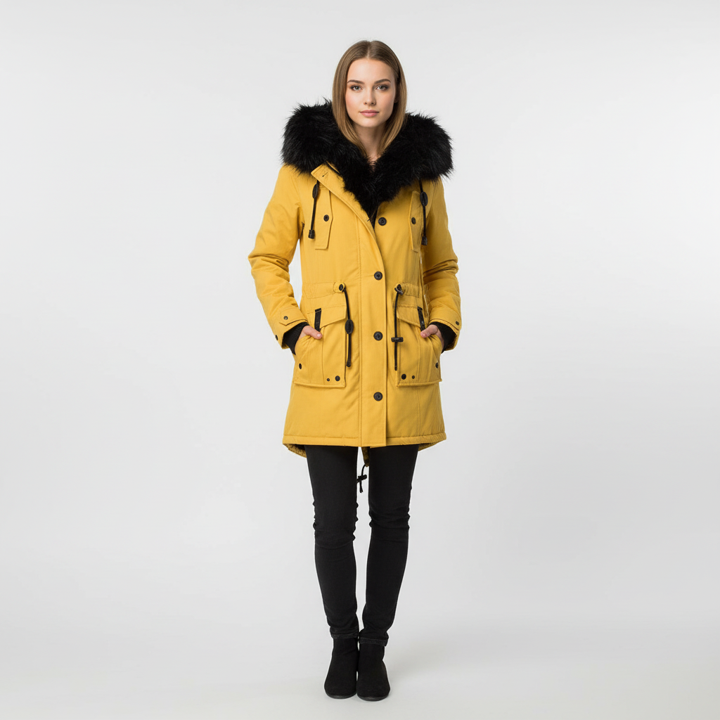 Gevoerde parka met faux fur capuchon – winterjas dames