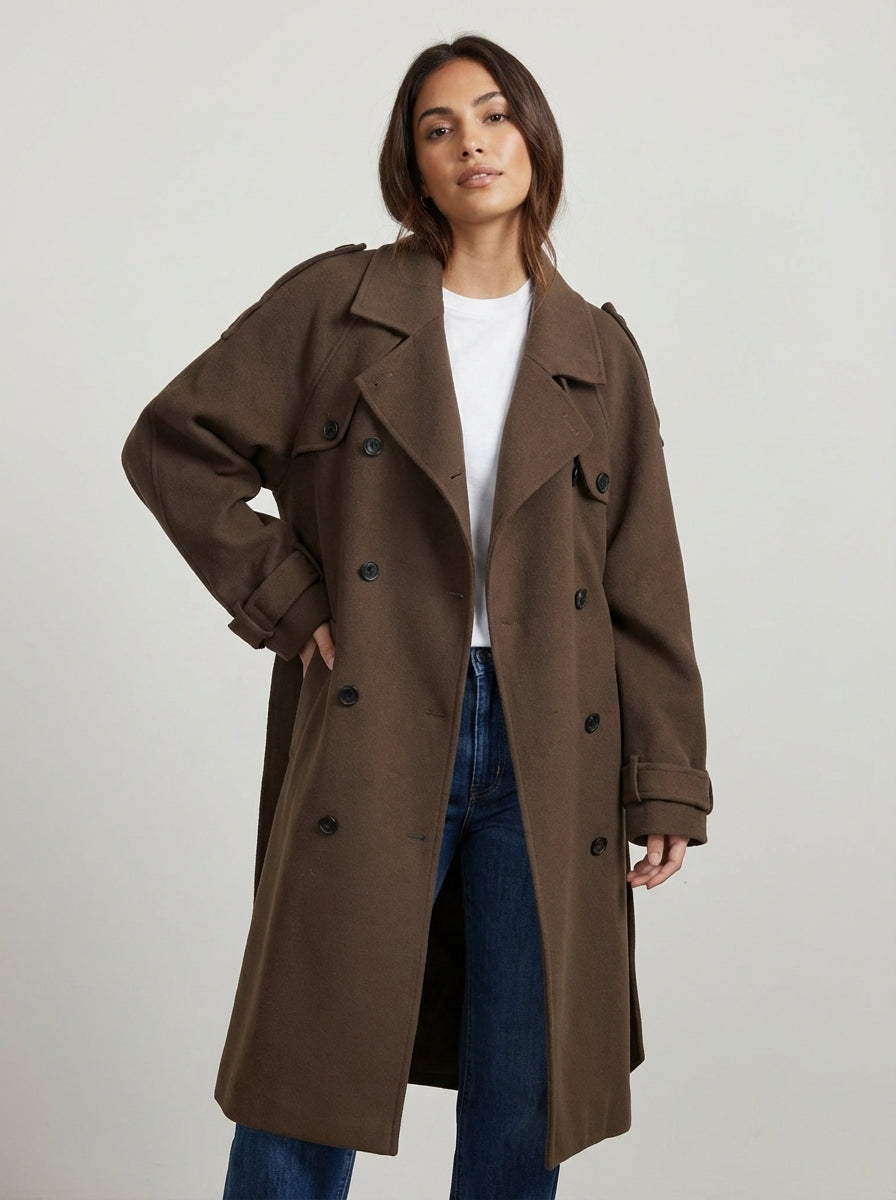 Luxe wollen trenchcoat met ceintuur voor dames