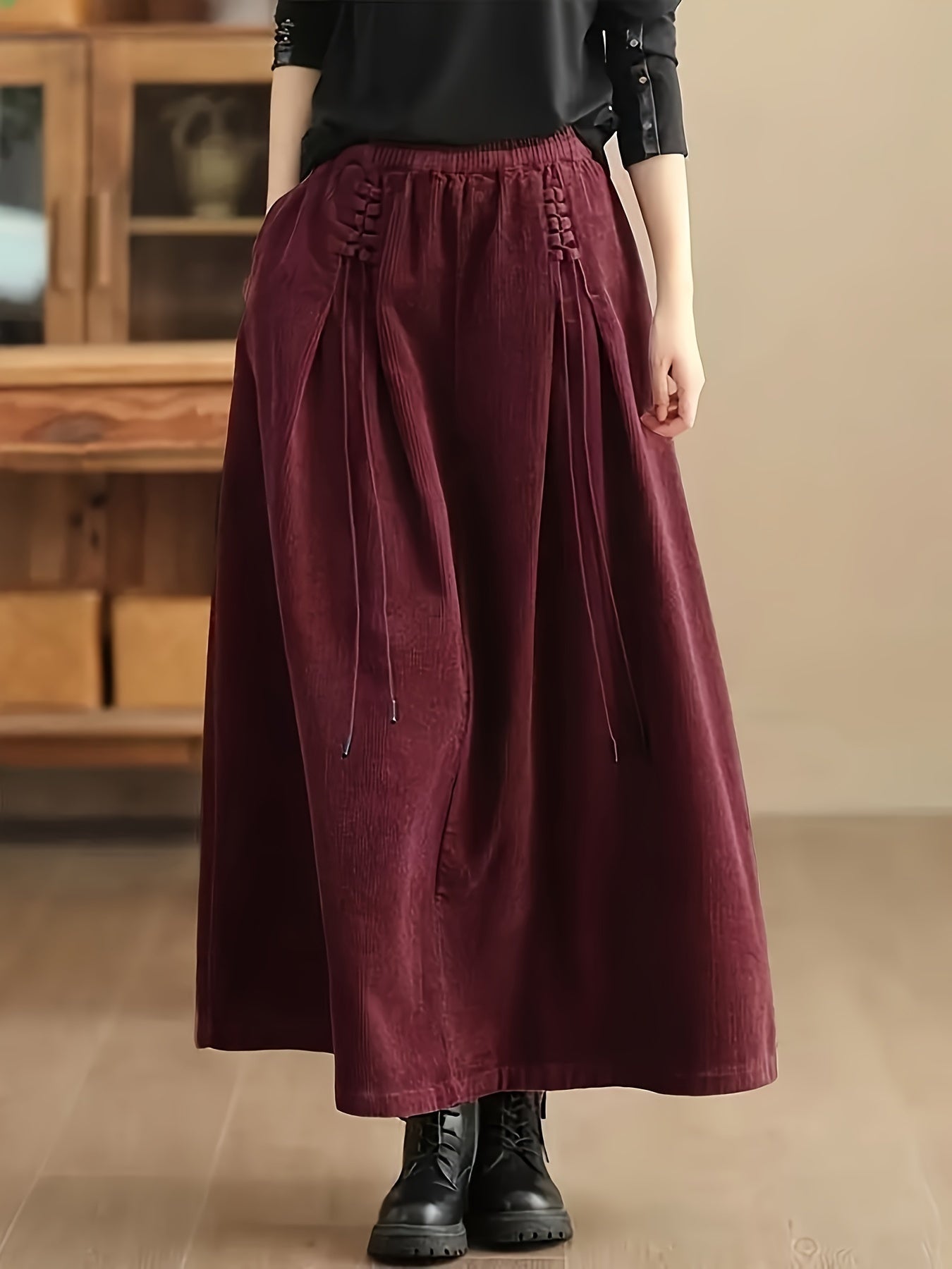Ribfluwelen maxi damesrok – Cassia