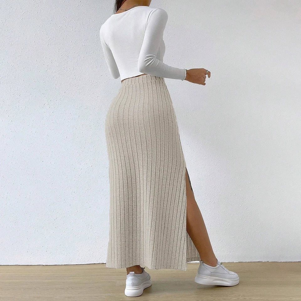 Ribgebreide maxi rok – Emilia