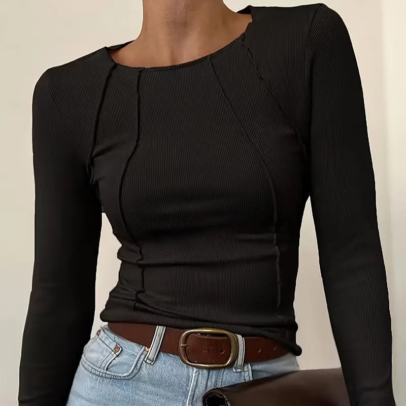Slim Fit Gebreide Top met Textuur en Flatterende Pasvorm