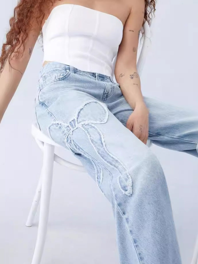 Strik detail wide leg jeans dames