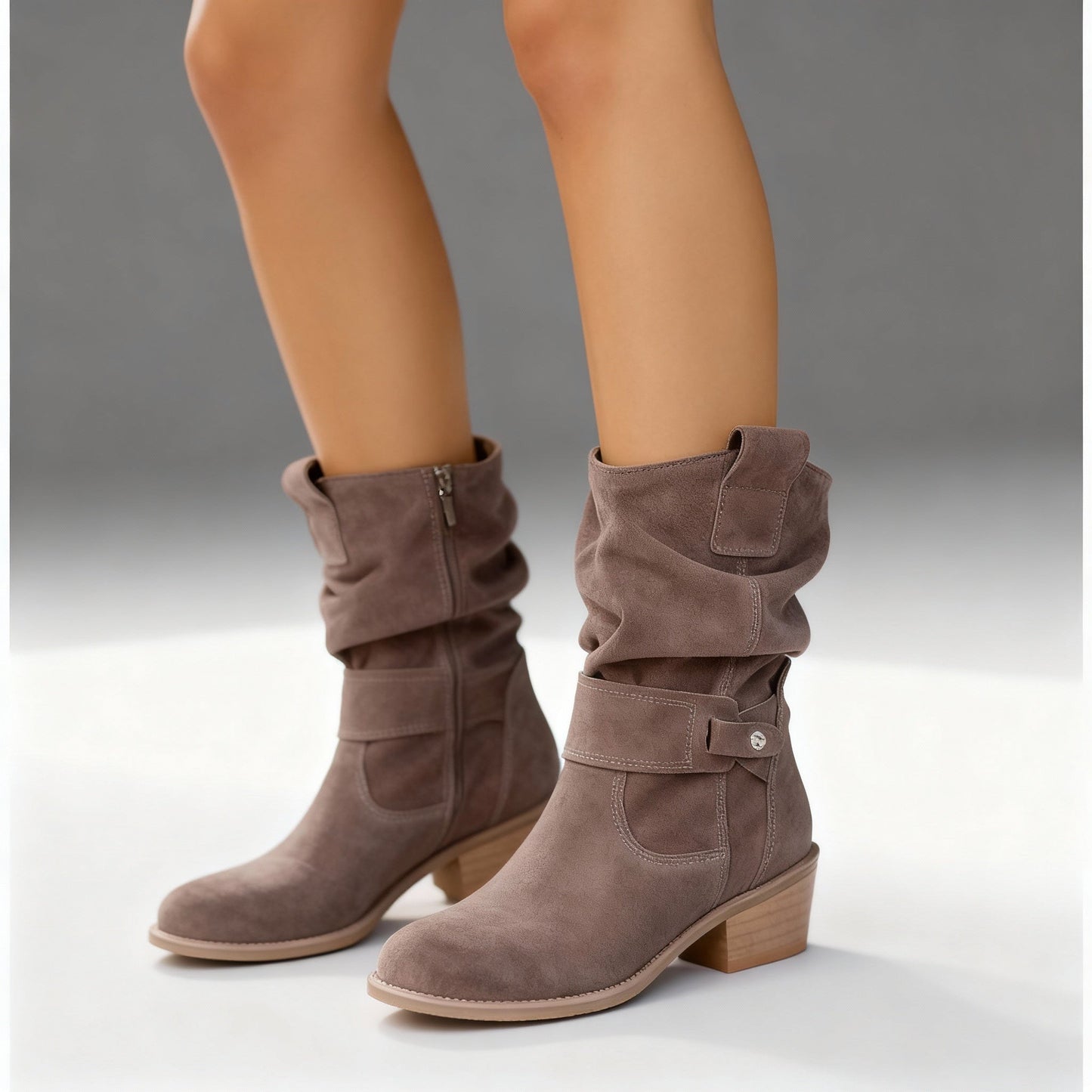 Suède look dames cowboy enkellaarsjes met lage hak
