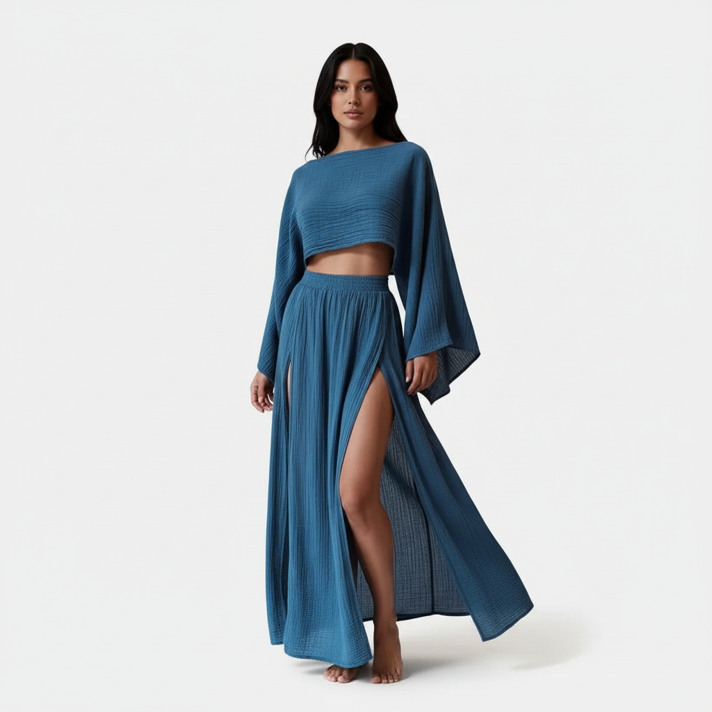 Tweedelige dames set met hoge split – Charlotte