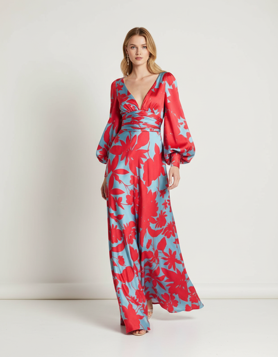 Vloeiende maxi jurk met V-hals voor dames – Felicia