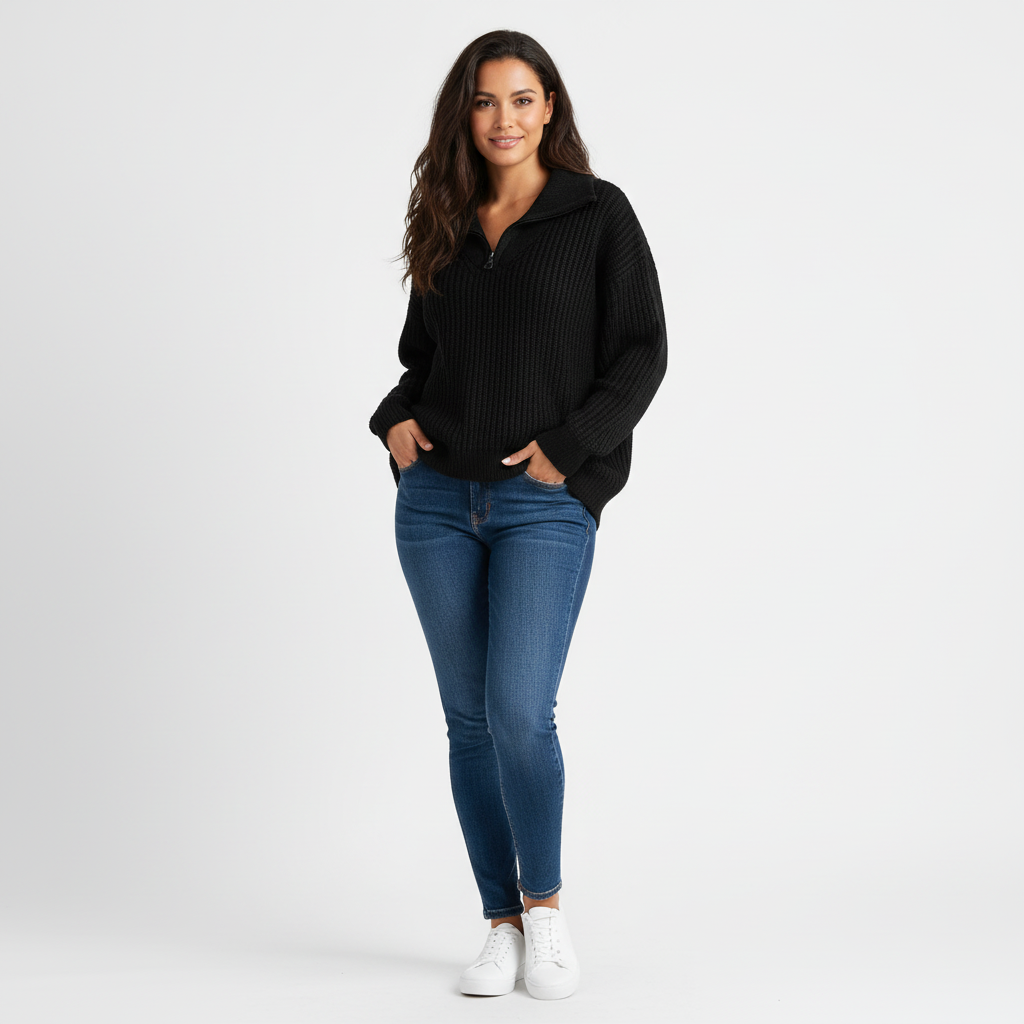 Zachte dames trui met halve rits – Desi
