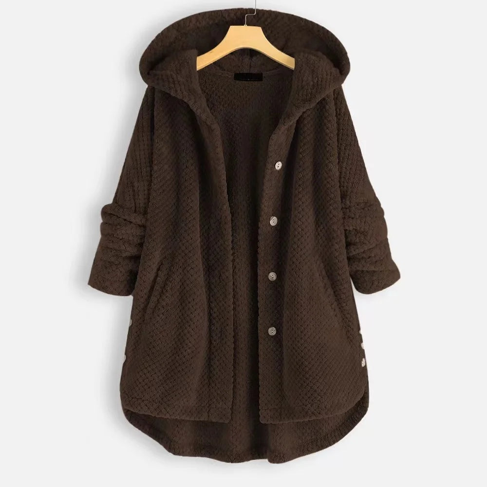 Zachte teddy fleece jas met capuchon dames – Selène
