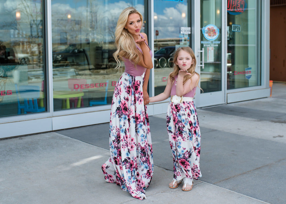 Isabella – Moeder & Dochter Maxi Jurk met Bloemenprint