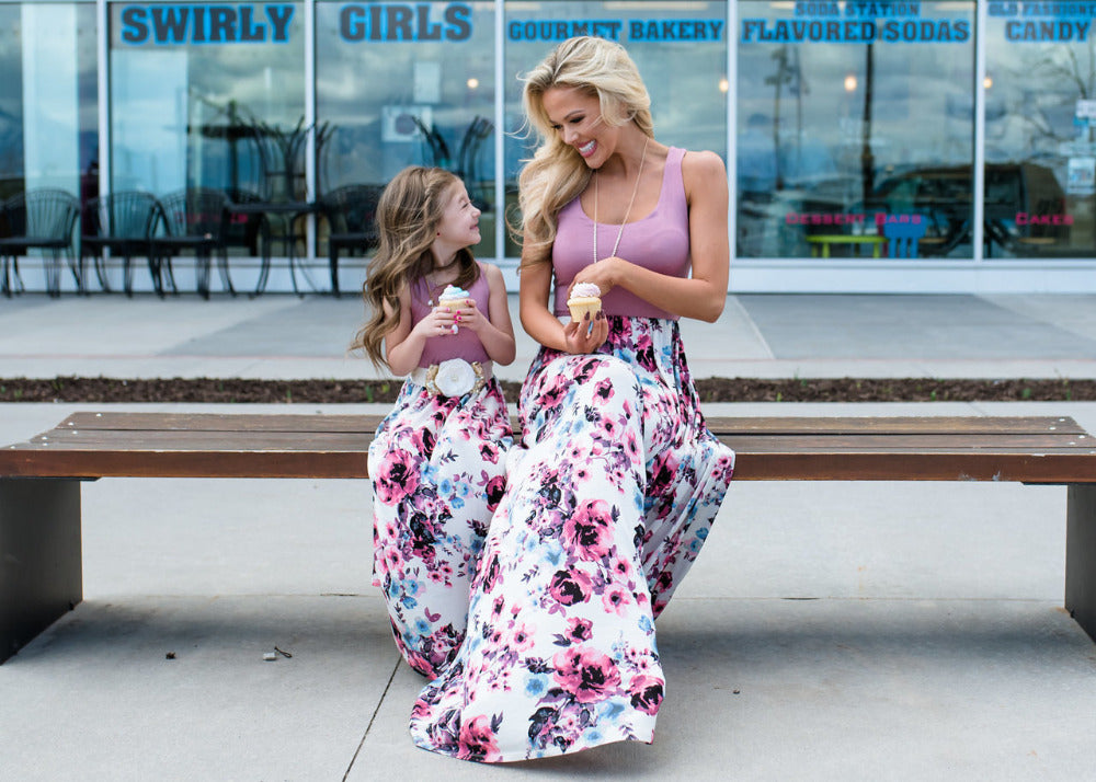Isabella – Moeder & Dochter Maxi Jurk met Bloemenprint