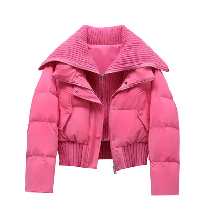 Delayed Dames Cropped Puffer Jas met Grote Ribkraag