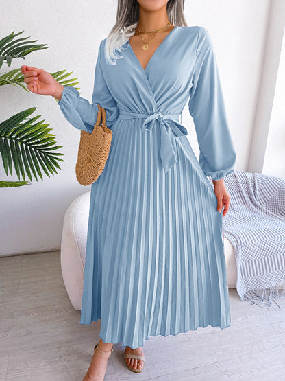 Isabella Elegante Maxi Jurk met Plooien – Dames Overslag Jurk met V-Hals