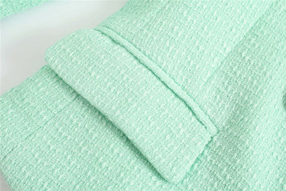 Brooklyn Elegant Mintgroen Tweed Blazerjasje met Dubbele Knopen – Luxe Dames Blazer