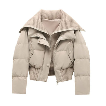 Delayed Dames Cropped Puffer Jas met Grote Ribkraag