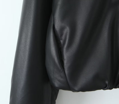 Roxanne Vintage Bruin Leren Look Bomber Jacket – Cropped Dames Faux Leather Jacket met Rits