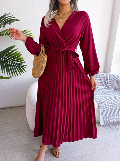 Isabella Elegante Maxi Jurk met Plooien – Dames Overslag Jurk met V-Hals