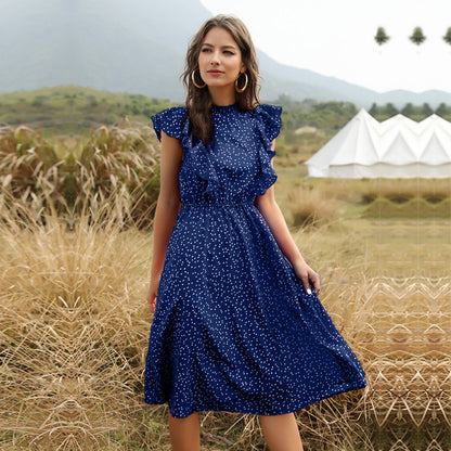 Savannah Elegante Midi Jurk met Bloemenprint – Luchtige Dames Jurk met Ruffle Mouwen