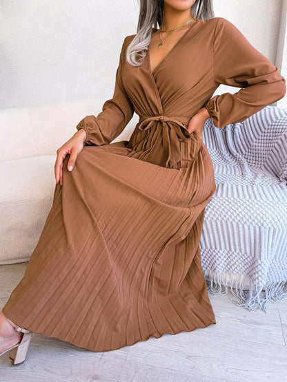 Isabella Elegante Maxi Jurk met Plooien – Dames Overslag Jurk met V-Hals