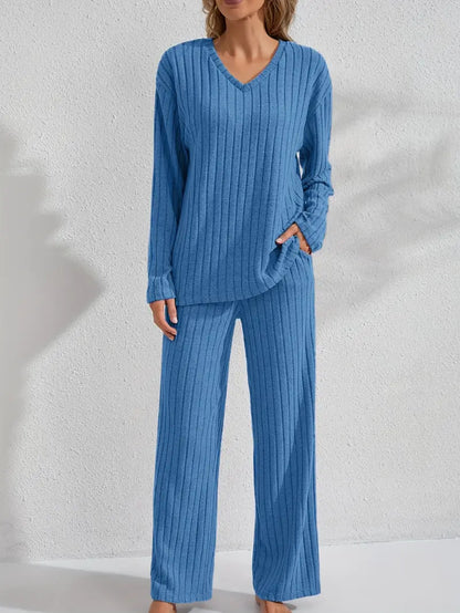 Lotte Geribbelde Dames Lounge Set – Comfortabele Huispak / Pyjama Set met Lange Mouwen