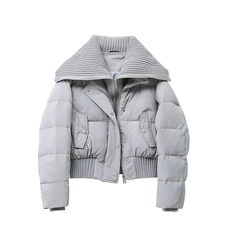 Delayed Dames Cropped Puffer Jas met Grote Ribkraag