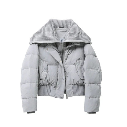 Delayed Dames Cropped Puffer Jas met Grote Ribkraag