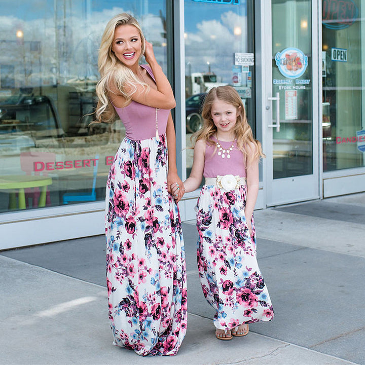 Isabella – Moeder & Dochter Maxi Jurk met Bloemenprint