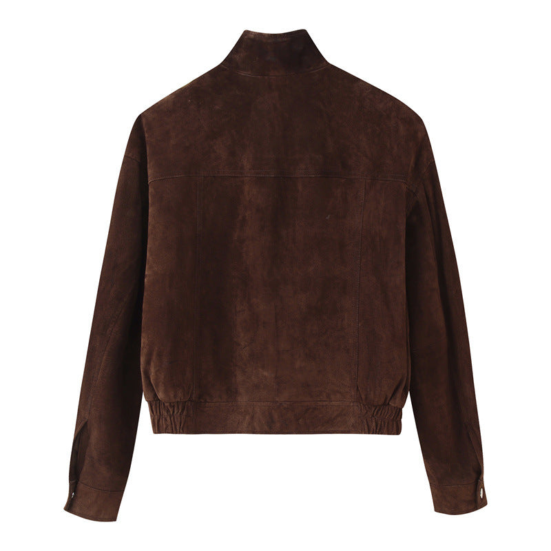 Darlene Vintage Bruin Suède Look Jacket – Luxe Cropped Dames Biker Jacket