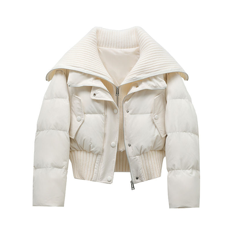 Delayed Dames Cropped Puffer Jas met Grote Ribkraag