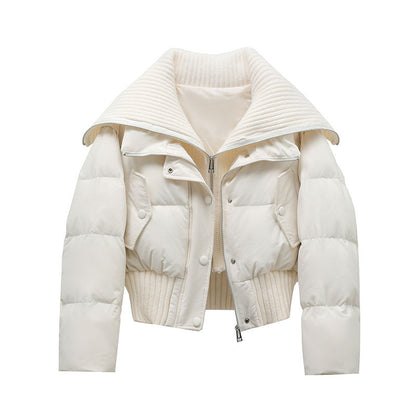 Delayed Dames Cropped Puffer Jas met Grote Ribkraag