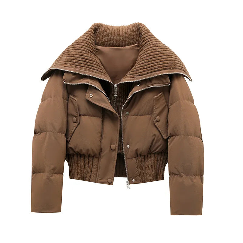 Delayed Dames Cropped Puffer Jas met Grote Ribkraag