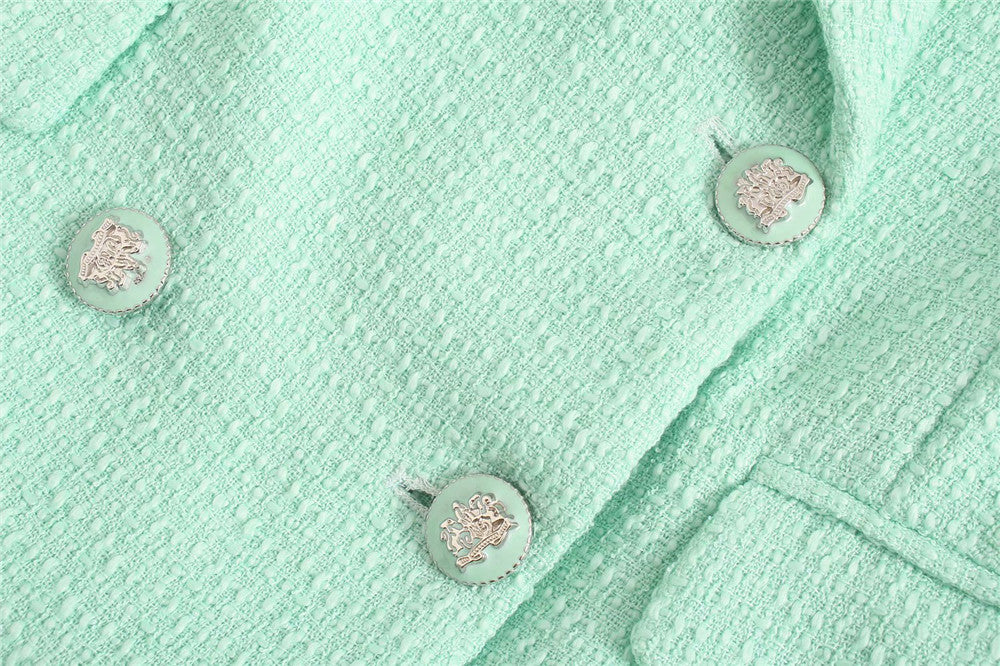 Brooklyn Elegant Mintgroen Tweed Blazerjasje met Dubbele Knopen – Luxe Dames Blazer