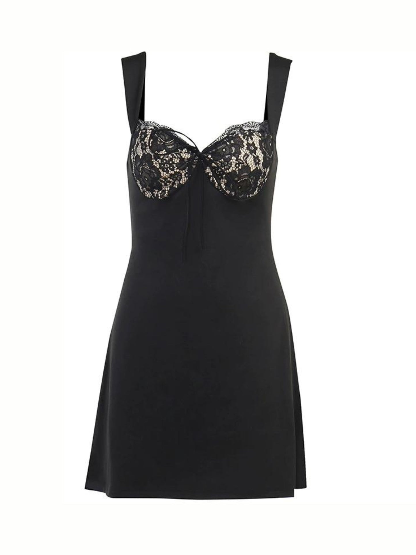 A-Line Lace Mini Jurk met Gevoerde Breed Strap en Kant