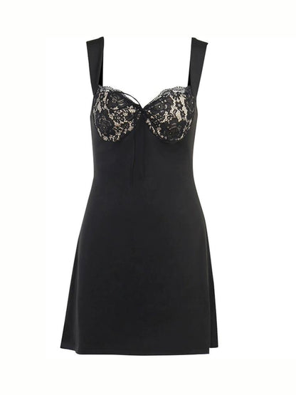 A-Line Lace Mini Jurk met Gevoerde Breed Strap en Kant