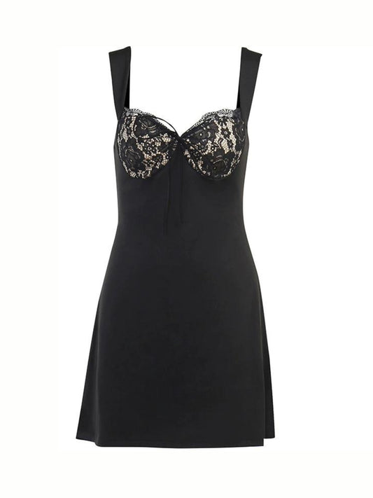 A-Line Lace Mini Jurk met Gevoerde Breed Strap en Kant