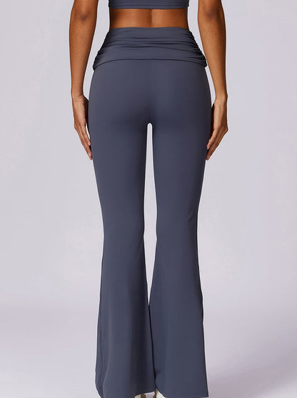 Amira | Donkerblauwe High-Waist Flare Leggings met Vouwband