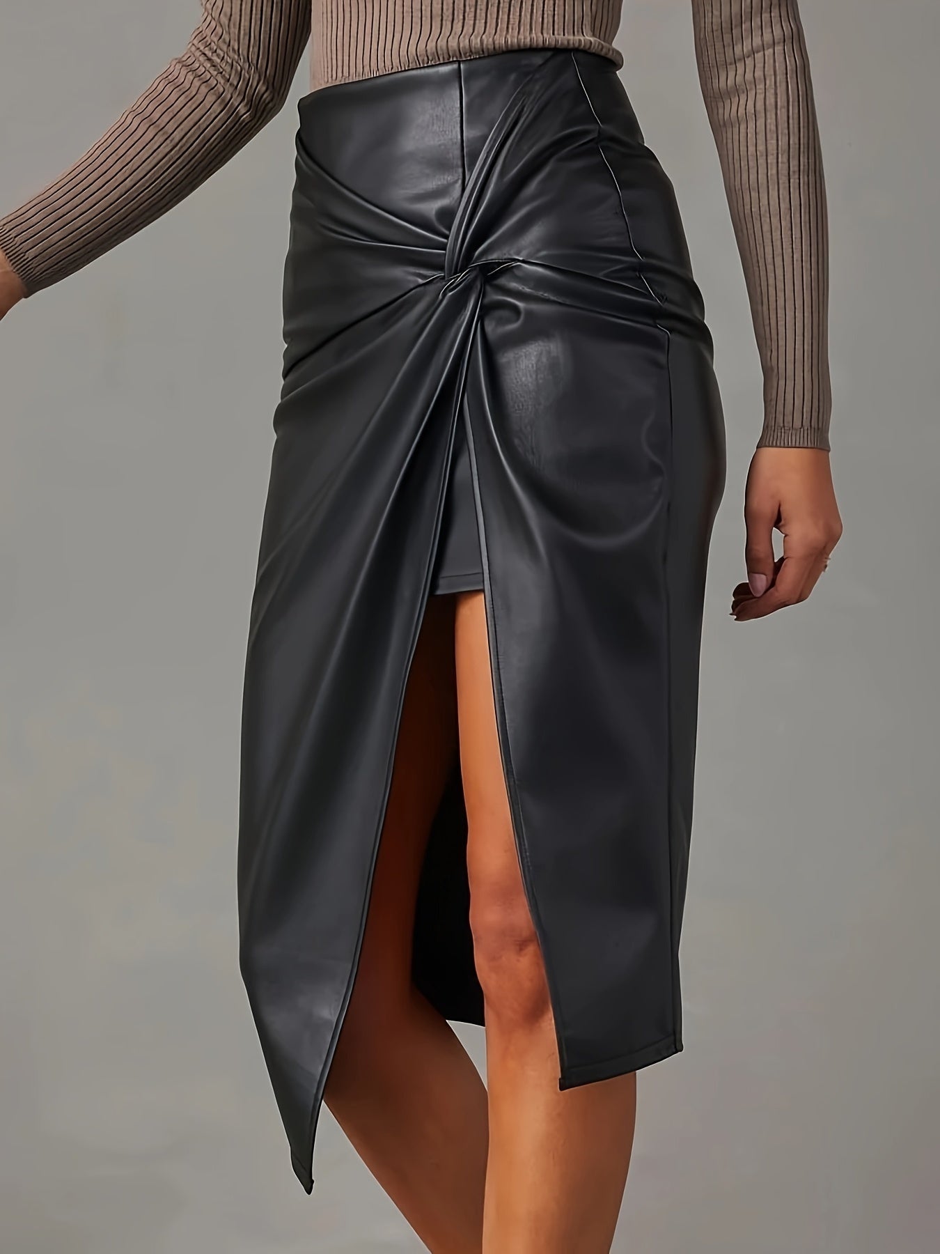 Asymmetrische vegan leren midi rok – Aria