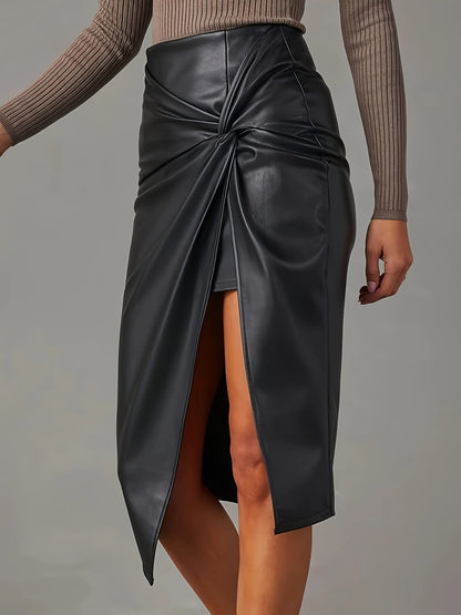 Asymmetrische vegan leren midi rok – Aria
