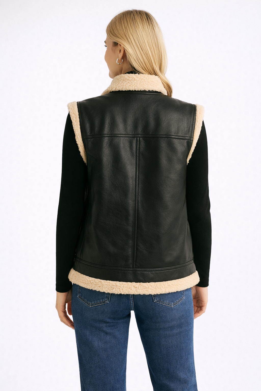 Ause Teddy Gevoerd Vest met Faux Leren Mouwen